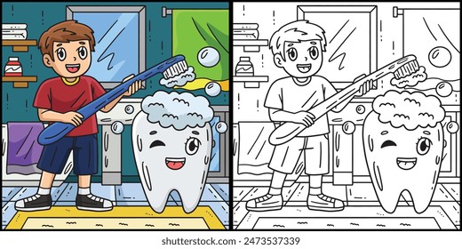 Dental Care Child Brush Giant Tooth Illustration