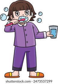 Dental Care Child Brushing Teeth Cartoon Clipart
