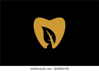 Dental care clinic logo design vector. Love and leaf icon sign.