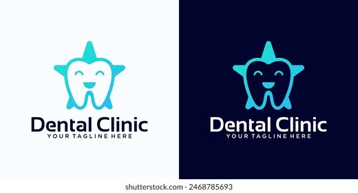 dental care clinic logo design with tooth and star concept