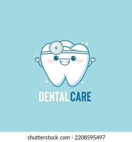 Dental care clinic logo with tooth mascot cartoon logo 