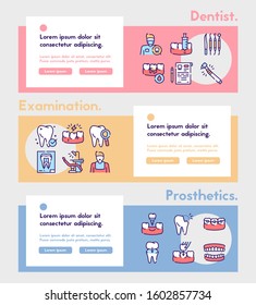 Dental care color linear vector icons set. Dentistry outline symbols. Dentist, medical tools, braces, dental crown. Toothache, cavity, gums bleeding treatment. Stomatology items contour illustrations