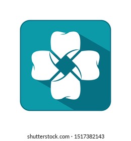 Dental care company logo template with cross medical tooth symbol in flat design pictogram illustration