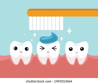 Dental care concept. clean and dirty tooth on blue background. cute teeth character. vector illustration.