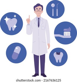 Dental care concept. Dentist, caries treatment, clean white teeth, dentist vector flat illustration.