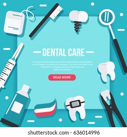 Dental care concept design template for web banners, infographics.  Flat style vector illustration.