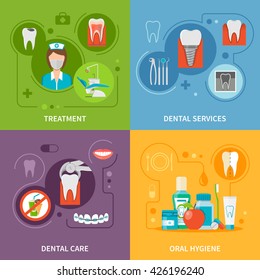 Dental Care Concept with flat teeth healthcare Icons Set Vector Illustration