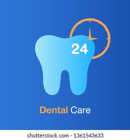 Dental care concept. Good hygiene tooth, prevention 24 hrs, check up and dental treatment. Vector illustration.