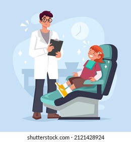 Dental care concept. Healthcare, stomatology clinic, hospital. Dentist doctor, patient tooth cleaning. Dentistry visit infographic. Checkup health teeth. Dental care treatment. Vector illustration.