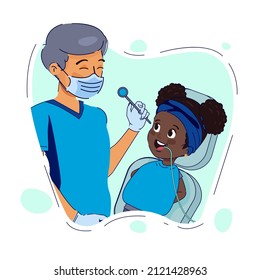 Dental care concept. Healthcare, stomatology clinic, hospital. Dentist doctor, patient tooth cleaning. Dentistry visit infographic. Checkup health teeth. Dental care treatment. Vector illustration.