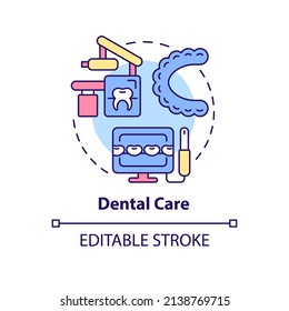 Dental care concept icon. Dentistry department. Medical center service abstract idea thin line illustration. Isolated outline drawing. Editable stroke. Arial, Myriad Pro-Bold fonts used