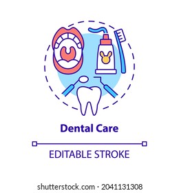 Dental care concept icon. Oral health habits abstract idea thin line illustration. Regular dentist chekups. Morning teeth care routine. Vector isolated outline color drawing. Editable stroke