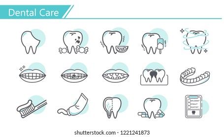 Dental care concept Icon set - Simple Line Series