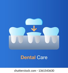 Dental care concept. Implant dentistry, prevention, check up and dental treatment. Vector illustration.