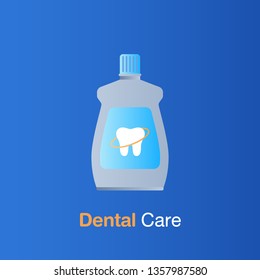 Dental care concept. Mouthwash, dental prevention and treatment. Vector illustration.