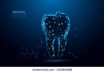 Dental care, dentist clinic, stomatology medicine concept. Tooth. Abstract low poly shine bright tooth illustration. Dentist white toothpaste, teeth freshness symbol.
