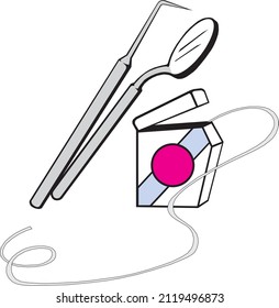 Dental Care Dentist Elements Dental Floss Vector Art Isolated on White