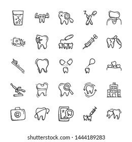 Dental Care And Dentist Icons. Doodle - Sketch