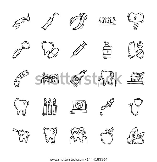 Dental Care Dentist Icons Doodle Sketch Stock Vector (Royalty Free