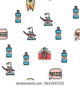dental care dentist tooth implant Vector Seamless Pattern Thin Line Illustration