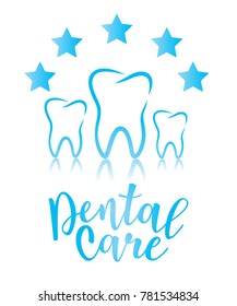 Dental care design concept. Tooth with five stars as a symbol of protection. Vector illustration.