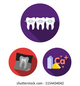 Dental care flat icons in set collection for design. Care of teeth vector symbol stock web illustration.
