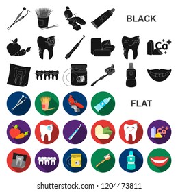 Dental care flat icons in set collection for design. Care of teeth vector symbol stock web illustration.