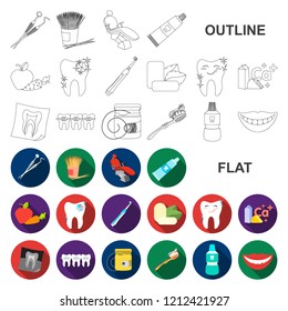 Dental care flat icons in set collection for design. Care of teeth vector symbol stock web illustration.