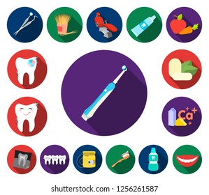 Dental care flat icons in set collection for design. Care of teeth vector symbol stock web illustration.