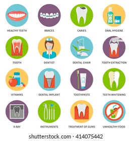 Dental Care Flat Round Icons Set isolated Vector Illustration