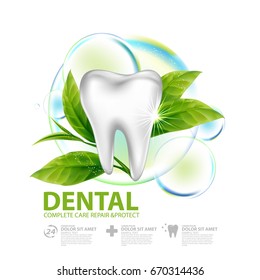 Dental care with green tea leaf concept 