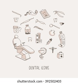 Dental Care Hand Drawn Vector Icons Set