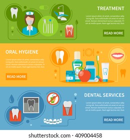 Dental Care Horizontal Banner Set Isolated Vector Illustration