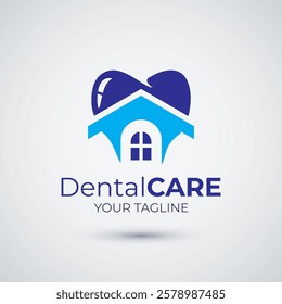 Dental care house and dentistry logo design template