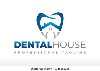 Dental Care House Logo Design Vector Icon Illustration.