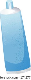 Dental care hygiene cosmetics accessories, a toothpaste or a cream in blue tube box container isolated on whiter background. Cute flat style cartoon vector illustration.