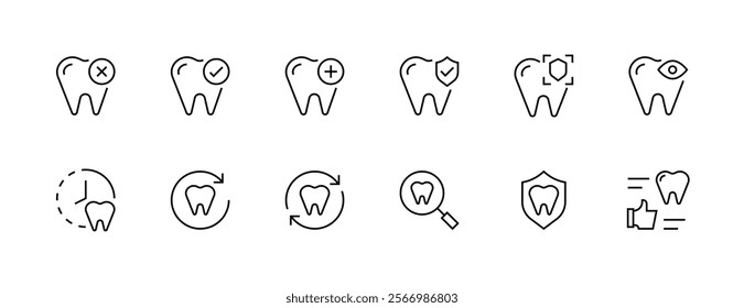 Dental care icon collection. Dentistry, implant, treatment, dental equipment, tooth care, teeth protection and more. Editable stroke. Pixel Perfect. Grid base 32px.