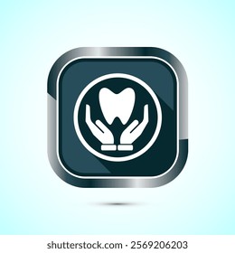 Dental care icon design illustration. Teeth care icon for dentist, dental clinic. Gray shadow button design