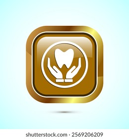 Dental care icon design illustration. Teeth care icon for dentist, dental clinic. Gold color square button design