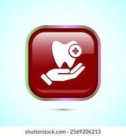 Dental care icon design illustration. Teeth care icon for dentist, dental clinic. Red color square button design