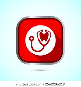 Dental care icon design illustration. Teeth care icon for dentist, dental clinic. Red shadow button design