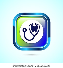 Dental care icon design illustration. Teeth care icon for dentist, dental clinic. Glossy square button design