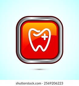 Dental care icon design illustration. Teeth care icon for dentist, dental clinic. Orange color square button design