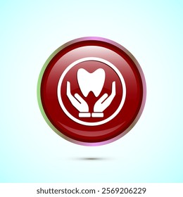 Dental care icon design illustration. Teeth care icon for dentist, dental clinic. Red color round button design