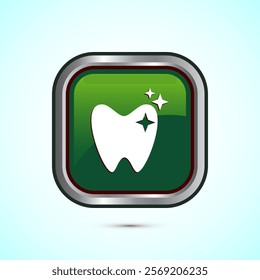 Dental care icon design illustration. Teeth care icon for dentist, dental clinic. Green color square button design