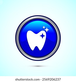 Dental care icon design illustration. Teeth care icon for dentist, dental clinic. Blue color round button design