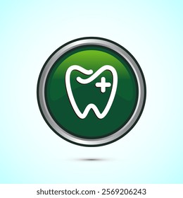 Dental care icon design illustration. Teeth care icon for dentist, dental clinic. Green color round button design