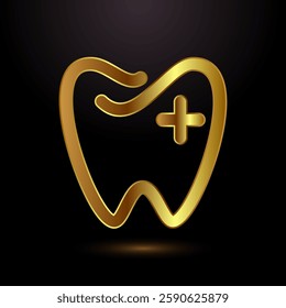 Dental care icon design illustration. Teeth care icon for dentist, dental clinic. Gold color style