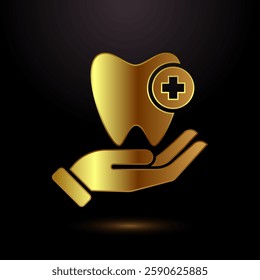 Dental care icon design illustration. Teeth care icon for dentist, dental clinic. Gold color style