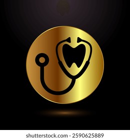 Dental care icon design illustration. Teeth care icon for dentist, dental clinic. Gold color style